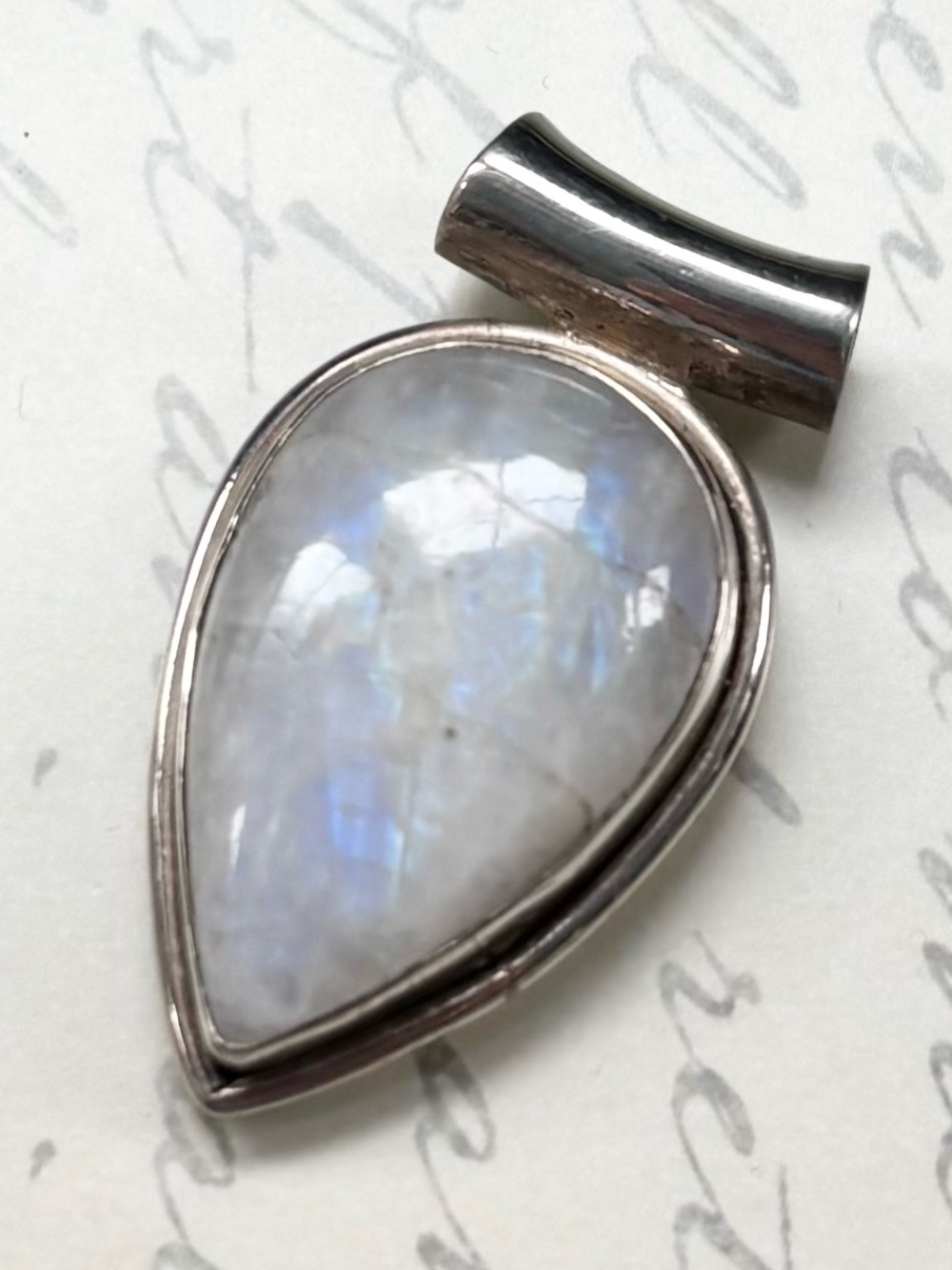 Sterling Silver Moonstone Teardrop Pendant - White/Blue Sheen